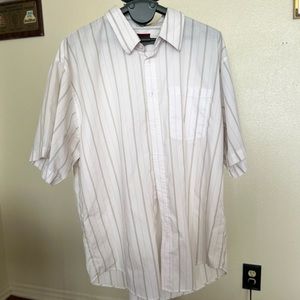 5XL Gray, white and blue striped short sleeve button down dress shirt